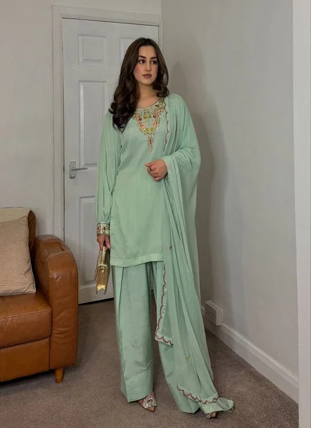 Nsr 854 Heavy Faux Georgette With 5mm Embroidery Sequence Work With Fency Sleeve Top With Sharara Dupatta Exporters In India